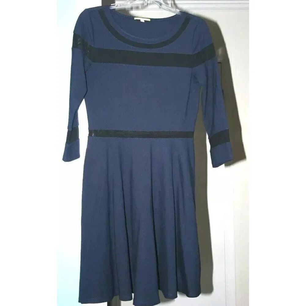 Gianni Bini Size L Navy Dress with Black Sheer Accents.